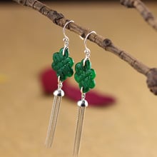 Pendientes de borlas de Jade Natural para mujer, aretes largos con borlas, nudo chino atmosférica, viento nacional, Tielong 2024 - compra barato