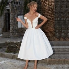 JaneVini Vintage Vestido De novia blanco De longitud del té 2019 De hombro apliques con cuentas De satén una línea vestidos De novia Vestido De novia 2024 - compra barato