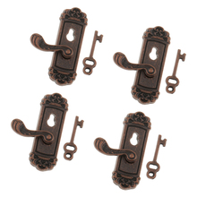 4 Pcs 1:12 Vintage Metal Door Knob Plate Keys Dollhouse Miniature DIY Scene Right Handle w/ Keys Pretend Play Toy 2024 - buy cheap