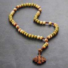 Rosário de madeira retrô medieval religioso, colar com pingentes de cruz de gerusinha para mulheres, presente para mãe e para mulheres 2024 - compre barato