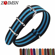 ZLIMSN 5PCS/lot Nato Nylon Strap Mens Watchbands Belt Silver Black Watch Bands Metal Buckle Watchband Relojes Hombre 2017 22mm 2024 - buy cheap