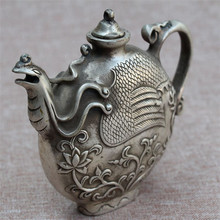 China Tibet Old Vintage Handwork miao Silver Peacock flat pot Teapot metal handicraft home decoration 2024 - buy cheap