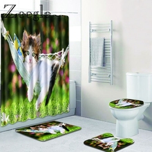 Zeegle-tapete para banheiro com estampa de gato, 4 pçs, microfibra, com cortina, não escorregadio, para banheiro 2024 - compre barato