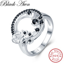 Blcak Awn Cute 925 Sterling Silver Fine Jewelry Baguet Row Engagement Black Spinel Butterfl Engagement Rings for Women G027 2024 - buy cheap