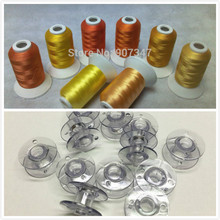 Polyester Machine Embroidery Thread For Most Embroidery Machine Gold Colors 500m*8 Mini Spools + 12 pcs Plastic Bobbin Cases 2024 - buy cheap