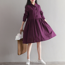 Vestido de lino y algodón de manga larga para primavera y otoño, elegante, informal 2024 - compra barato