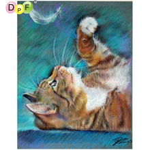 Dpf o gato penas 5d artesanato diamante mosaico quadrado pintura diamante ponto cruz pintura de parede decoração casa diamante bordado 2024 - compre barato