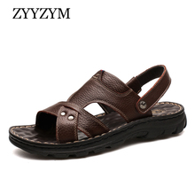 Zyyzym sandálias masculinas de couro artificial, linha verão, sandálias casuais antiderrapantes para homens, sapatos de verão plus size 38-48, 2020 2024 - compre barato