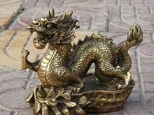 YM  321    8" Folk Chinese FengShui Copper Brass Evil Fly Dragon On Peanut Statue 2024 - buy cheap