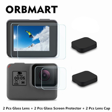 ORBMART 6 Pcs(Every 2 Pieces) Lens Cap Cover Case + Glass Lens and Screen Protector Film For Gopro Hero 5 6 7 Black Camera 2024 - buy cheap