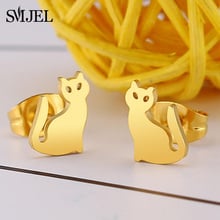 SMJEL Tiny Cute Cat Earrings for Women Stainless Steel Jewelry Kpop Accessories Karren Stud Earring  Girl Birthday Gift 2024 - buy cheap