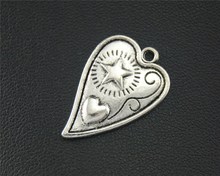 20pcs  Silver Color Heart With Star Pattern Pendants For Jewelry Making DIY Handmade Craft  27X18mm A1833 2024 - buy cheap