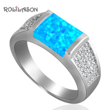 ROLILASON vintage style Rectangle cut Blue fire Opal white zircon Silver Rings fashion jewelry USA size #6#7#7.5#8.5#9 OR665 2024 - buy cheap