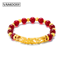 VAMOOSY Natural Opal Beads Bracelets Crystal Fashion Women Bracelet Vintage Hollow Beads 24K Gold plating Braceletes for Women 2024 - buy cheap