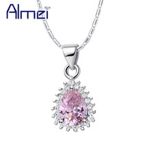 Almei Water Drop Green Pink Blue Stone Necklace Women Fashion Crystal Pendants with Free Chain Silver Color Kolye Jewelry N1206 2024 - buy cheap