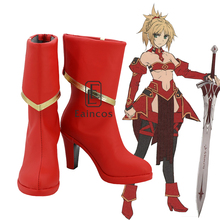 Game Fate Apocrypha Saber Mordred Cosplay Shoes Red Boots Custom-made 2024 - buy cheap