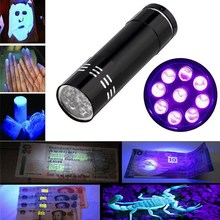 Lámpara LED violeta 9 LED, linterna retroiluminación, negra, portátil, Mini, de aluminio, UV Ultra para comprobar la cuenta, 100 Uds. 2024 - compra barato