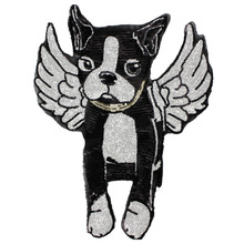 1PCS Animal Patch Dog Bulldog Angel Wings Embroidered Sew On Patches For Clothes Badge DIY Sequin Applique For T-shirt Stickers 2024 - buy cheap