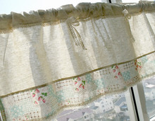 Cortina de cozinha com laço de renda, cortina curta decorativa de algodão e linho, 1 painel, 15 polegadas x 59 polegadas (40x150cm) 2024 - compre barato