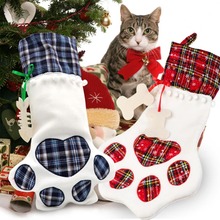 OurWarm 20pcs Red Blue Plaid Pet Dogs Paw Christmas Stockings Kids Gift Bags Christmas Party Decoration New Year 2019 46x28cm 2024 - buy cheap