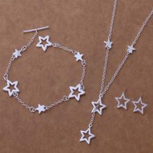 Prata banhado conjuntos de jóias, conjunto de jóias de prata bling do novo estilo 2016 estrelas Pulseira Colar Brinco/WEGRHICN 2024 - compre barato
