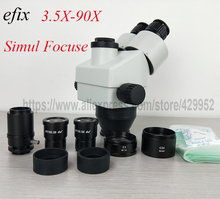 Efix-Cabeza de Microscopio estéreo con Zoom Trinocular simul-focal, accesorios de Microscopio con lente de cristal, 3,5-90X, SZM0.5X, 2X, WD165mm 2024 - compra barato