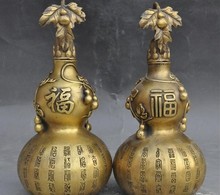 YM 311 China de latón antiguo texto calabaza Cucurbit estatua Paar Flaschentopf 2024 - compra barato