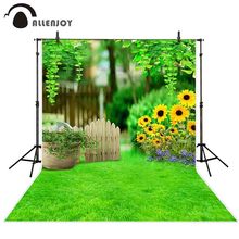 Allenjoy spring garden photography background lawn flower green fence bokeh backdrop photobooth photocall fabric printed new 2024 - buy cheap