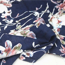 Cotton/Rayon Navy Blue Big Magnolia White Flowers Floral fabrics Thin Soft Delicate for Summer Apparel Blouse Dress handwork 2024 - buy cheap