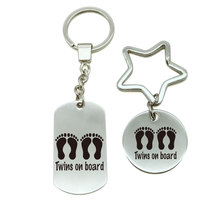 Twins On Board Footprints Lovely Cartoon Keychain Metal Keychain Key Ring Bag Couple Keychain Car Keyring Gift men Women 2024 - buy cheap
