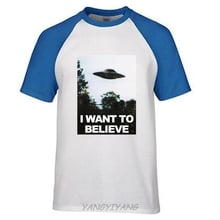 Camiseta de algodão para adultos, branca, syfy, show de tv, x-arquivos, eu quero acreditar, alienígena, camiseta, marca 2024 - compre barato