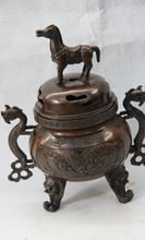 song voge gem S0253 8 Chinese Folk Temple Copper Bronze Dragon Phoenix Horse incense burner Censer 2024 - buy cheap