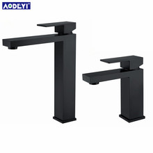 Black Bathroom Sink Faucet Solid Brass Hot and Cold Water Mixer high Tap Single Handle Faucets Square Washbasin Taps 2024 - buy cheap