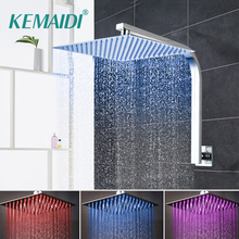 KEMAIDI Chrome Finish Rainfall Square Shower Head Goose Neck Shower Arm Set Shower Set Faucets LED Light Shower Head 2024 - buy cheap