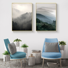 Black and White Misty Forest Mountain Canvas Painting Fog Picture Wild Tree Landscape Poster Print Living Room Home Decoration 2024 - buy cheap