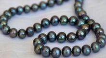 18" 8-9MM NATURAL TAHITIAN genuine BLACK GREEN PEARL NECKLACE 925silver 2024 - buy cheap