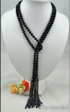 FREE SHIPPING>>>Fashion 10mm round black freshwater pearl necklace 50inch 2024 - buy cheap