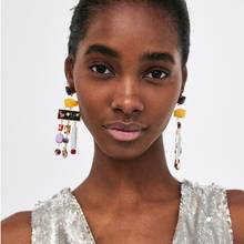 AOTEMAN  ZA Geometric dangle earrings featuring contrasting Acrylic stone women Boho fashion Crystal tassel drop earrings 2024 - buy cheap