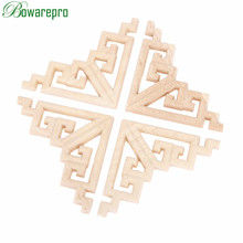 bowarepro 4PCS Applique Frame Decal Corner Frame Doors Furniture Woodcarving Decorative Figurines Wood Carved Applique Decor 8CM 2024 - buy cheap