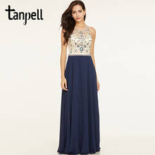 Длинное вечернее платье Tanpell, темно-синее платье в пол, без рукавов, с открытой спиной 2024 - купить недорого