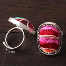 5 шт. новые кольца с вышивкой в национальном стиле Miao посеребренные этнические хлопковые ювелирные изделия творческая личность модное красочное кольцо 2024 - купить недорого
