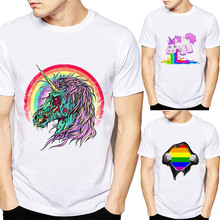 Camiseta de unicórnio multicolorida, camiseta de design para homens e mulheres, zumbi, design de unicórnio com manga curta, novidade, verão 2024 - compre barato