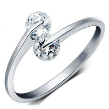 Anel feminino de cristal cz duplo redondo bague prata, anel colorido para mulheres, aberto 2024 - compre barato