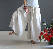 Женские льняные брюки с высокой талией, летние свободные брюки большого размера с эластичной резинкой на талии 2024 - купить недорого