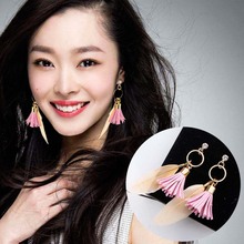 Joyería de moda coreana nuevos pendientes de borla de plumas para damas pendientes geométricos de círculo de hadas pendientes de circón largos pendientes femeninos 2024 - compra barato