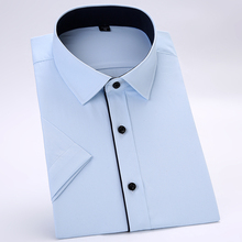 Camisa masculina casual de manga curta, camisa básica formal para trabalho social e escritório, fácil de cuida, em tamanho normal e verão 2024 - compre barato