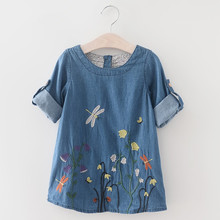 Baby Girl Denim Dress Kids Dresses for Girls 2019 Spring New Children's Denim Clothing Kids Embroidery Cowboy Dresss for Party 2024 - buy cheap