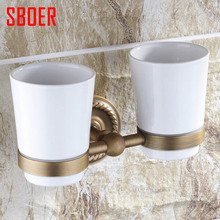 Bath Double glass/ceramic Tumbler Holders Wall-mounted Toothbrush Holder, Cup & Tumbler Holders antique brass bath accessories 2024 - buy cheap