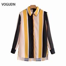 VOGUEIN New Womens Fashion Contrast Color Striped Print Long Sleeve Shirt Blouse Tops Wholesale 2024 - buy cheap