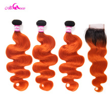 Ali Coco Brazilian Body Wave With Closure 1B/Orange Color 10-28 Inch 100% Human Hair 3/4 Bundles And Deal Remy Hair Extension 2024 - buy cheap